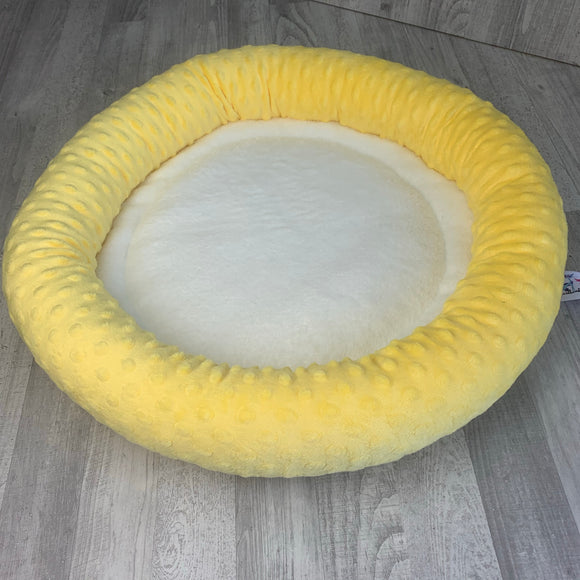 Yellow & white minky bed