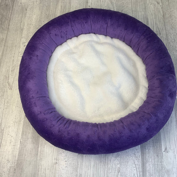 Purple & white minky bed